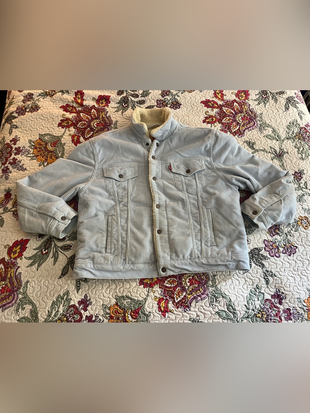 Women’s Levi’s Sherpa Jacket Button Down XL Light Blue Winter